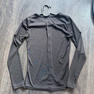 Black Button-Front Long Sleeve Top